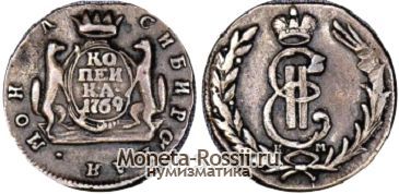Монета 1 копейка 1769 года