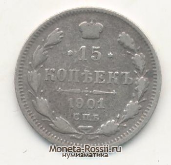 Монета 15 копеек 1901 года