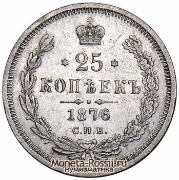 Монета 25 копеек 1876 года
