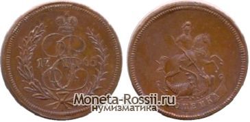 Монета 1 копейка 1765 года