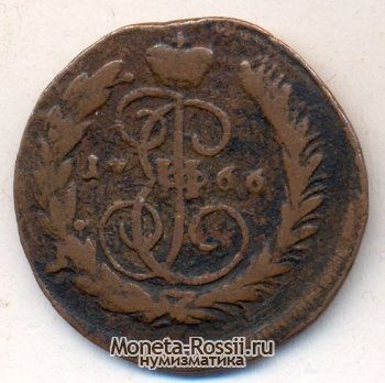 Монета 1 копейка 1766 года
