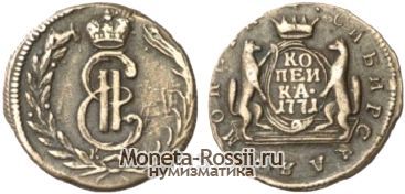 Монета 1 копейка 1771 года