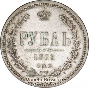 Монета 1 рубль 1865 года