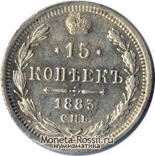 Монета 15 копеек 1883 года