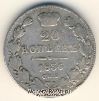 Монета 20 копеек 1836 года