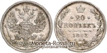 Монета 20 копеек 1882 года