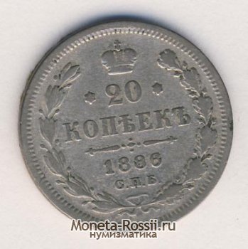 Монета 20 копеек 1886 года
