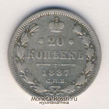 Монета 20 копеек 1887 года