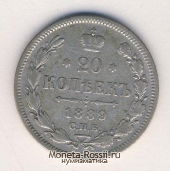Монета 20 копеек 1889 года