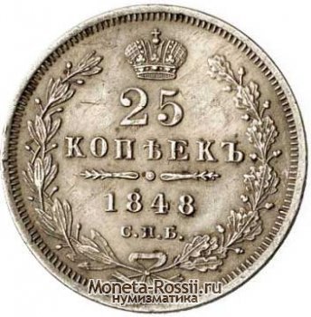 Монета 25 копеек 1848 года
