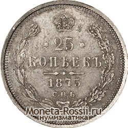 Монета 25 копеек 1873 года