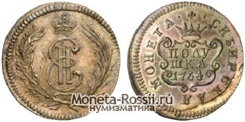 Монета Полушка 1764 года