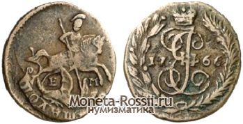 Монета Полушка 1766 года